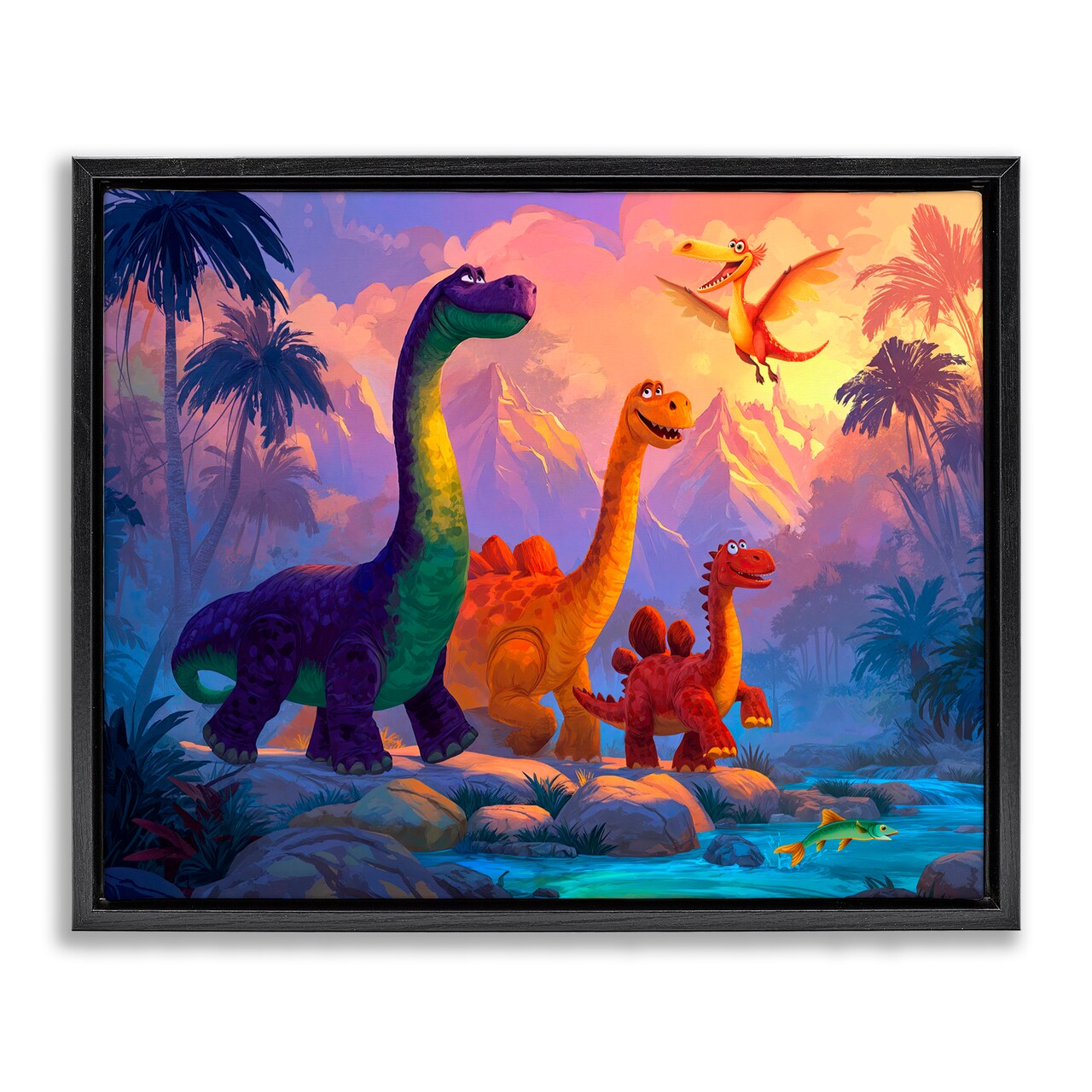 Stupell Industries Dinosaur Friends In The Jungle Floating Frame, design by Wumples